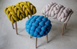 Claire-Anne O’Brien and her lovely awarded knitted stools